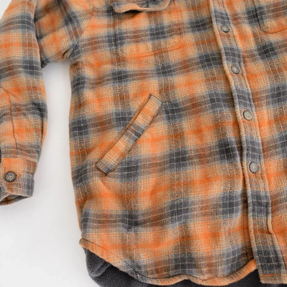 VTG Route 66 Orange And Gray Plaid Fleece Lined Button Up Hooded Sweater  Jacket - Picture 7 of 11